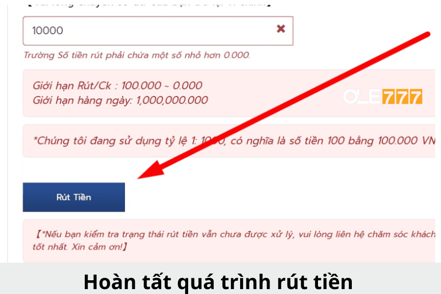 Hoàn tất quá trình rút tiền nhà cái OLE777