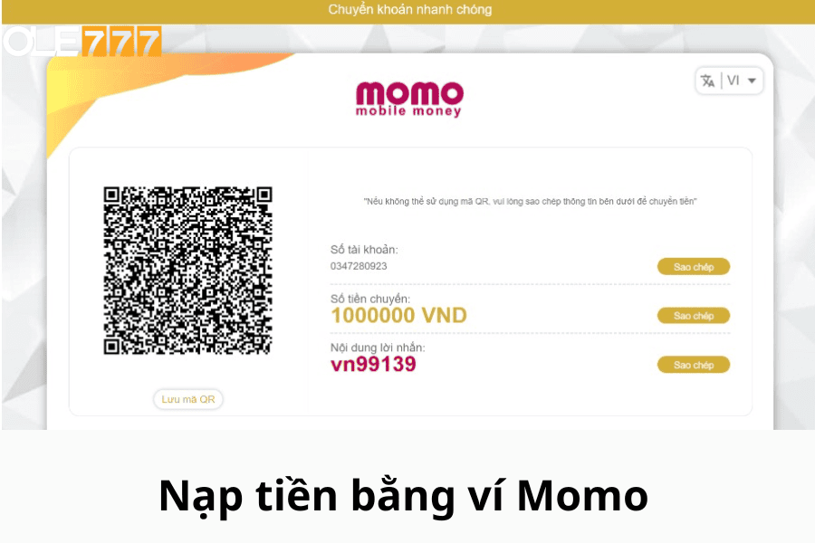 Nạp tiền bằng ví Momo